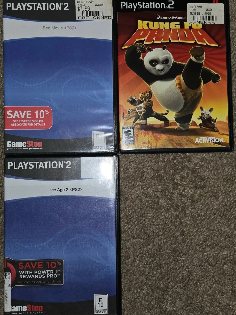 Playstation 2 Dreamworks bundle, bee movie, ice age 2, kung fu panda. Tested.